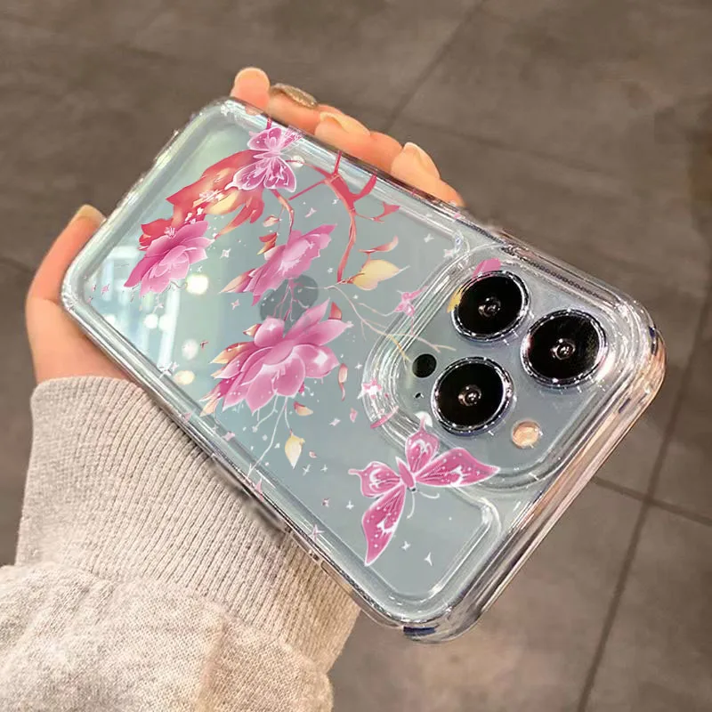 Roze en Paars Lotus Patroon Clear Telefoon Case Voor Xiaomi Redmi Note 14 Pro Plus 13 12S 12 11 10 14C 13C 12C Zachte Siliconen Cover