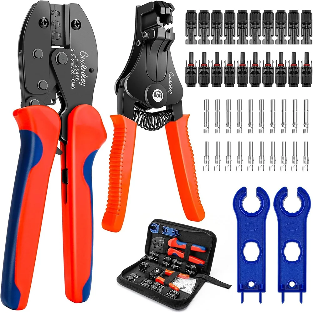 

10Sets Photovoltaic Connectors + 4 Tools Crimping Pliers for Solar Connectors for 2.5/4/6mm² Solar Panel Cables +Wire Strippers
