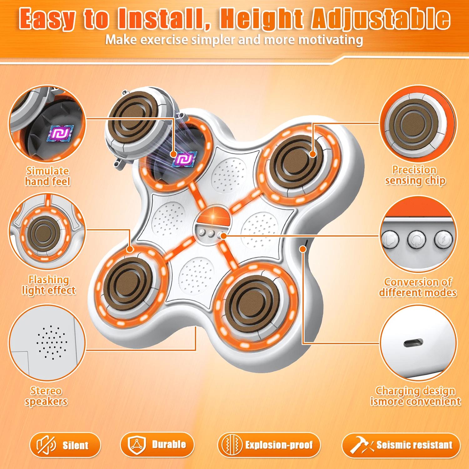 Machine de boxe musicale murale |   Jouet de tir à la cible intelligent avec gants |   Équipement d'exercice de fitness pour enfants pour garçons et filles de 3 à 1 ans