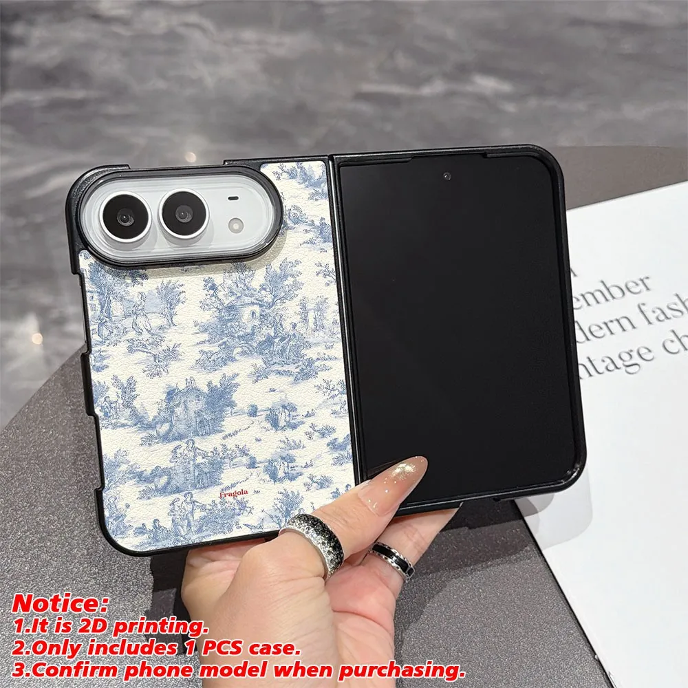 Vintage French Pastoral Art New Folding Phone Case for iPhone Duo Fold Shockproof duo Back fold Hard Skin texture Cover
