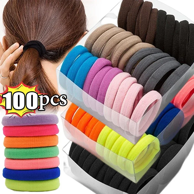 Gomas elásticas para el pelo para niña y mujer, accesorios coloridos para el cabello, lazos de goma, coletero, 50/100 piezas