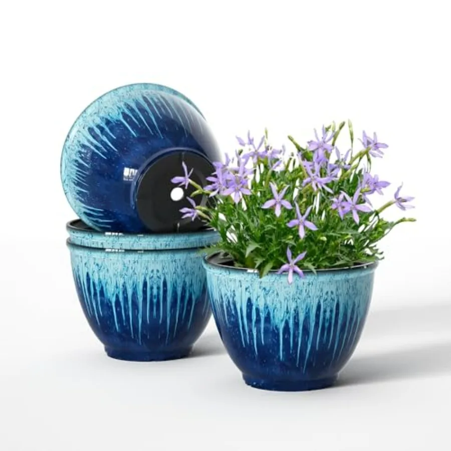 

Flower Pots, 8 Inch Plastic Plant Pots for Plants, Set of 4 Planter for Indoor Outdoor Plants with Drainage Hole, Sleek Small N