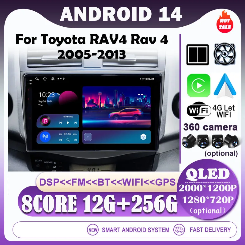 

For Toyota RAV4 Rav 4 XA30 2005 - 2012 2013Android 14 Car Multimedia Player Screen WIFI Carplay Radio Stereo GPS Navigation DSP