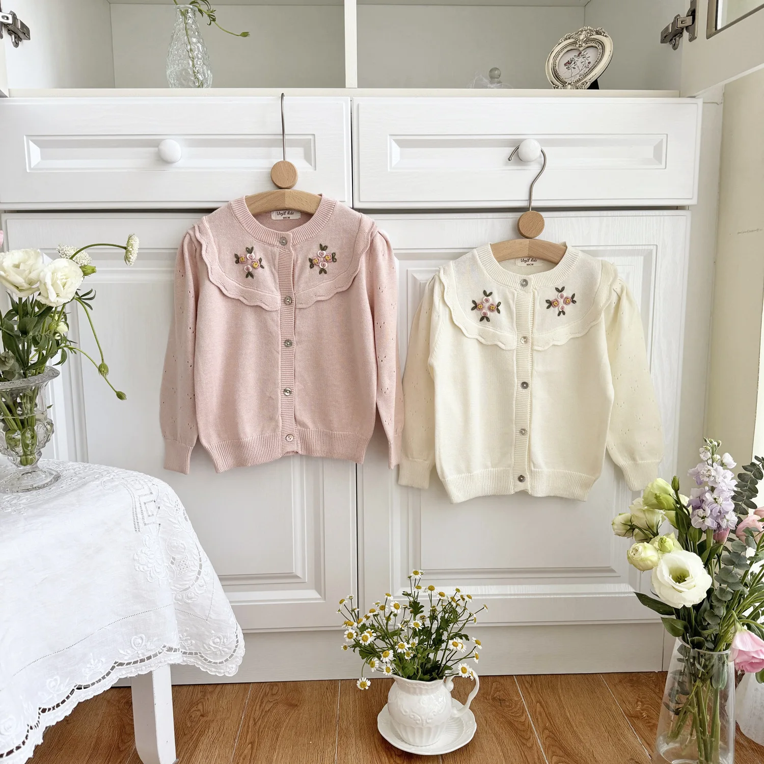 

Princess 2-12Y Infant Toddler Baby Girl Sweaters Knitting Cardigan Flower Embroidery Long Sleeve Fall Teenagers Coat Clothes