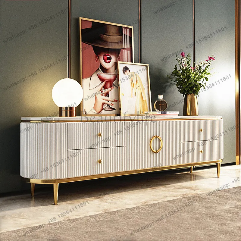 

Light luxury microcrystalline stone solid wood TV cabinet modern simple small apartment Hong Kong style
