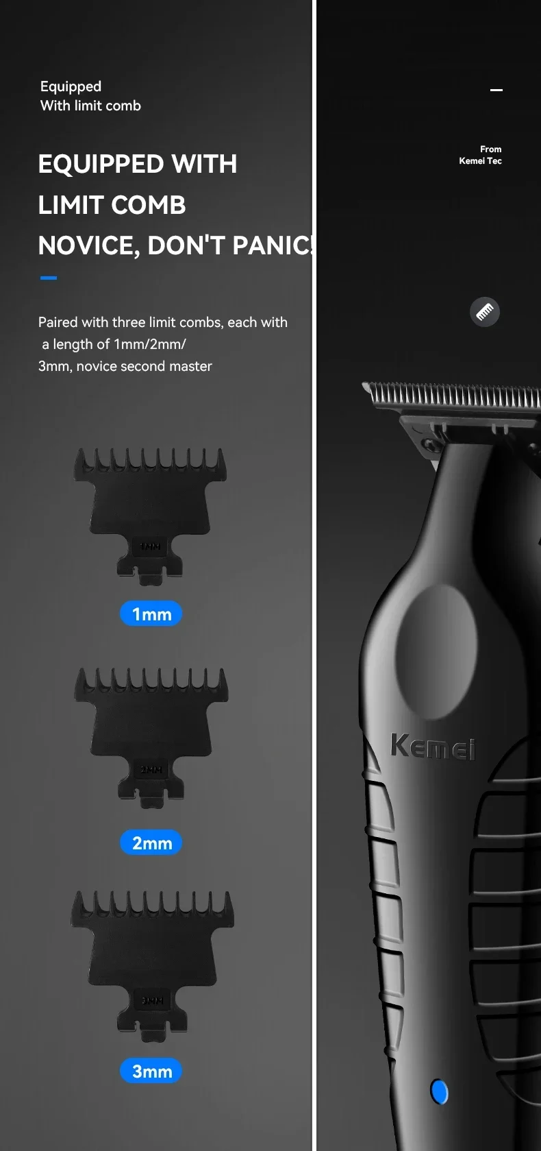 Kemei 2299 Elektrische Haarschneidemaschine für Herren, professionelle Präzisionseinstellung, kabelloser Bart-/Haarschneider, wiederaufladbare Haarschneidemaschine – Detail 7