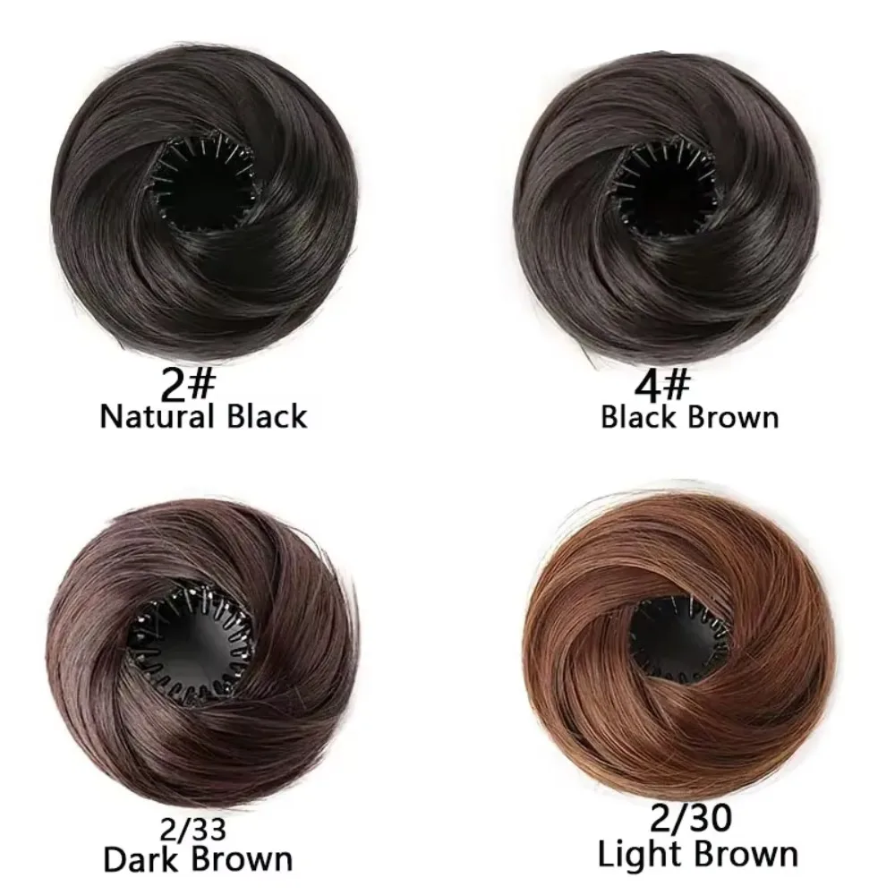 1PC Synthetic Hair Bun With Circle Elastic Clips Straight Donut Updo Hair Wig Bird's Nest Shaped Retractable Bun for Women