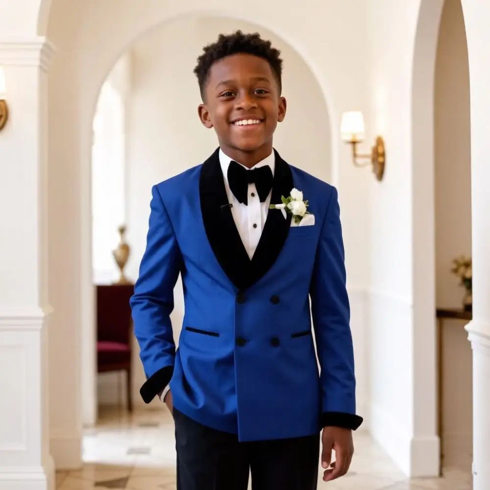 Boy Suits Royal Blue Slim Fit Velvet Lapel 2 Pieces Wedding Tuxedo Mix Match Double Breasted Kids Mini Businessman Wear Suit