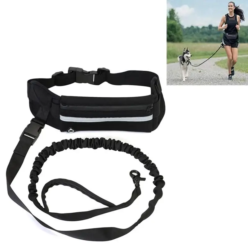 Adjustable Retractable Dog Leash Reflective Elastic Pet Lead with Waist Bag for Walking Running Training