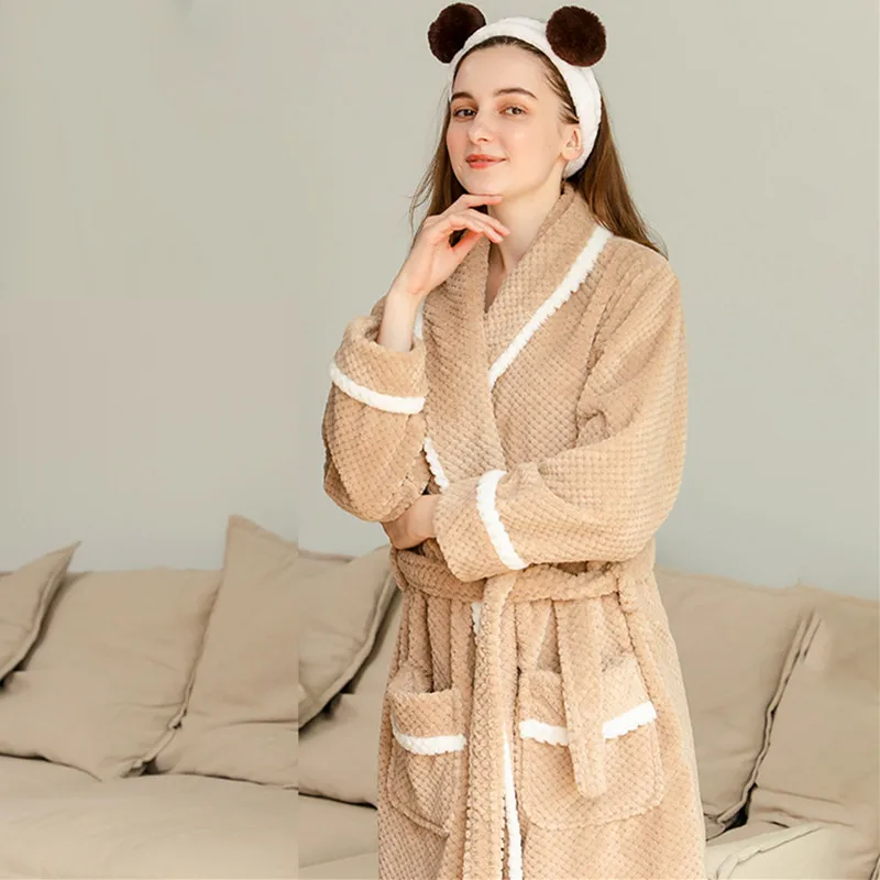 Warm Autumn Winter Coral Fleece Couple Night Gown Men's Flannel Bathrobe Thicken Women's Sleepwear Plus Velvet Kimono Robe