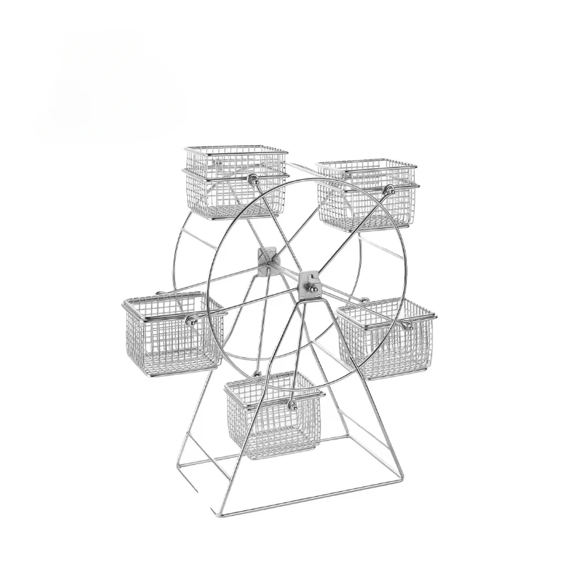 

Silver Restaurant Stainless Steel Ferris Wheel Snack Stand Rack With Five Basket