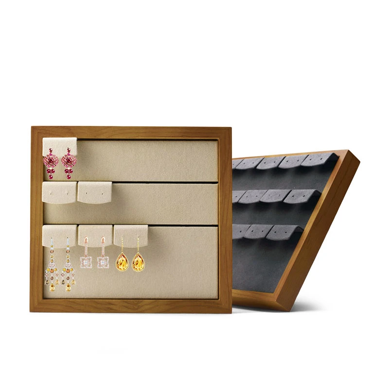 Oirlv 15 Grids Wooden Earrings Display Stand 20.5*19*2.3cm Jewelry Organizer Rack with Microfiber Insert for Exhibition