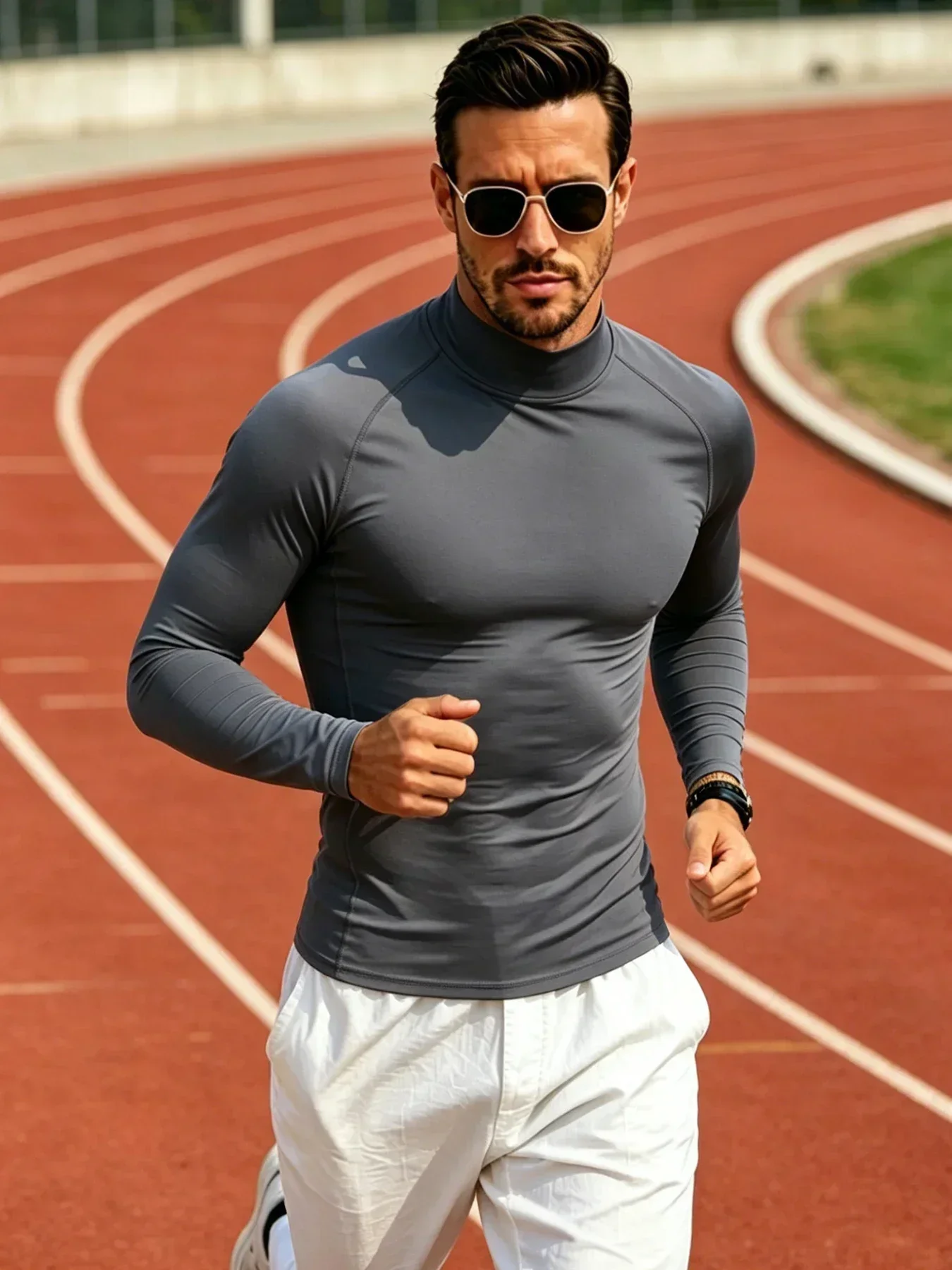 Herren Raglan Mock Neck Kompressions-Langarmshirts 4-Wege-Stretch Schnelltrocknend Gym Fahrrad Klettern Sport Baselayer Unterhemden – Detail 11