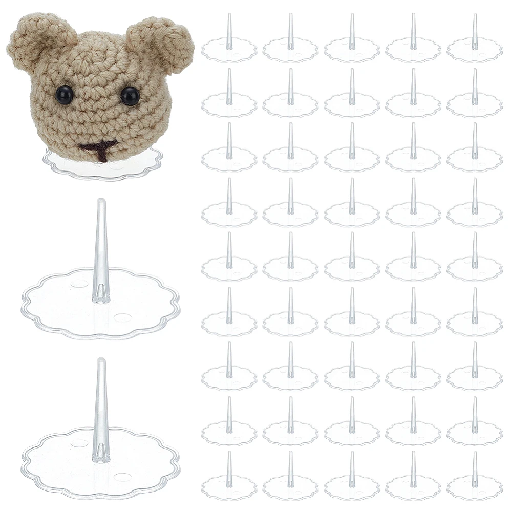 50 Pcs Plastic Crochet Emotional Support Stands Clear P S Plastic Stand with 1.97 inch Wide Lace Edged Flat Round Base