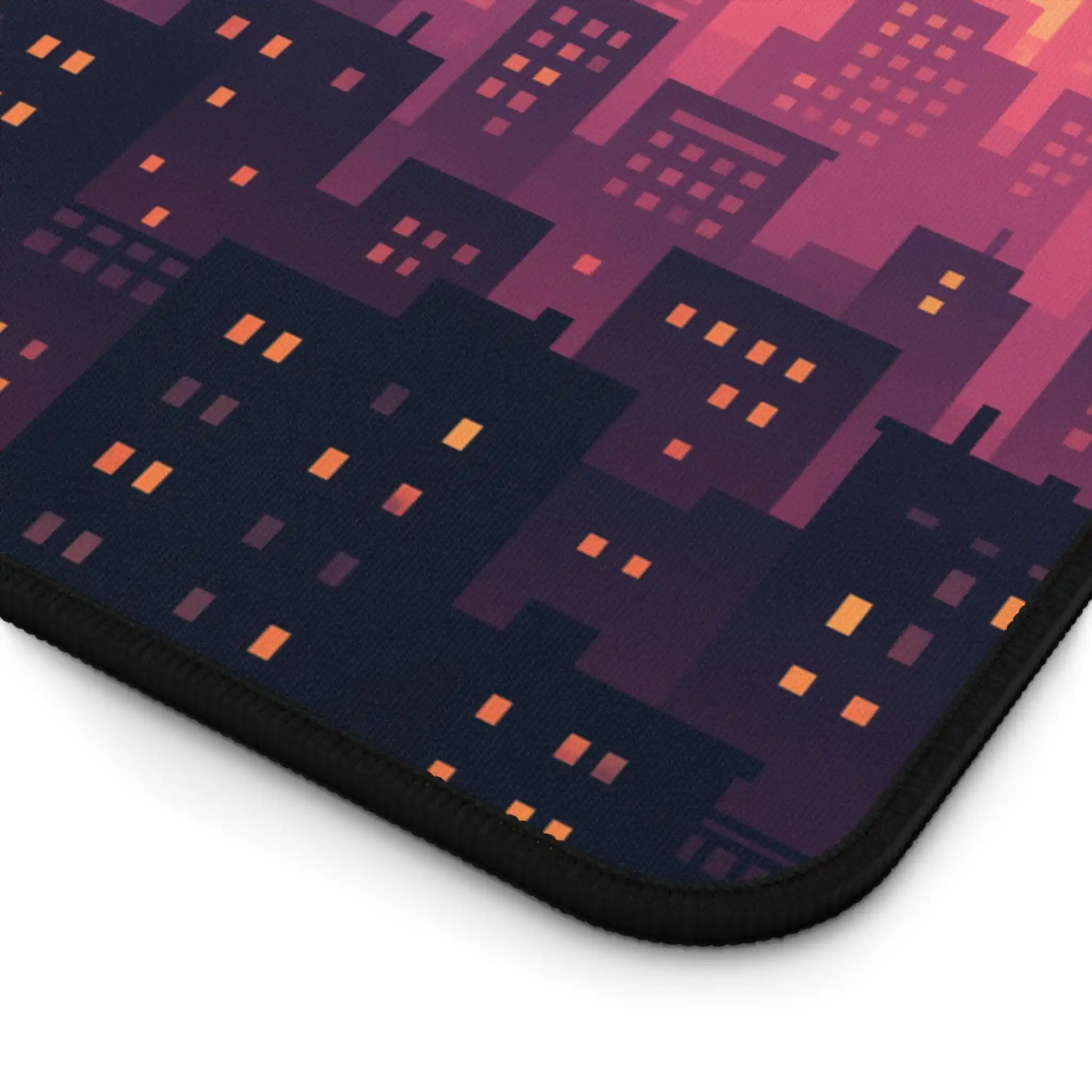 Tapis de bureau de ville, tapis de bureau de coucher de soleil de pixels de faible fidélité, tapis de souris d'horizon d'art de pixel de dégradé chaud, tapis de bureau de pixel, tapis de bureau d'art de pixels