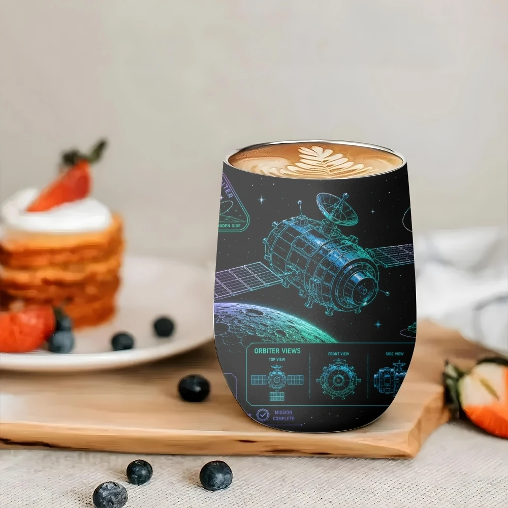Space Exploration Art Vacuum Flasks 12oz Eggshell Cup With Lid Portable Coffee Cups Travel Household Office Drinking Mug
