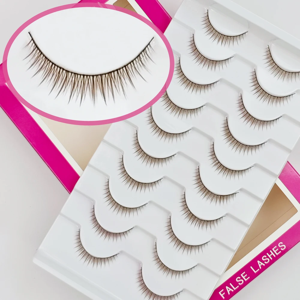 Xuanfeiwu Ciglia corte dall'aspetto naturale color caramello marrone chiaro naturale senza trucco, Ciglia finte realistiche monopezzo a striscia completa color caffè Ciglia cosplay fai da te