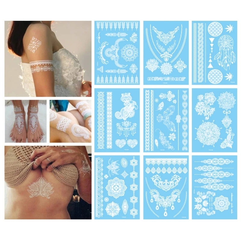 1Pcs White Lace Temporary Tattoos Transfer Stickers Waterproof Eco-friendly Disposable Tattoo Stickers Art Fake Tattoo for Women