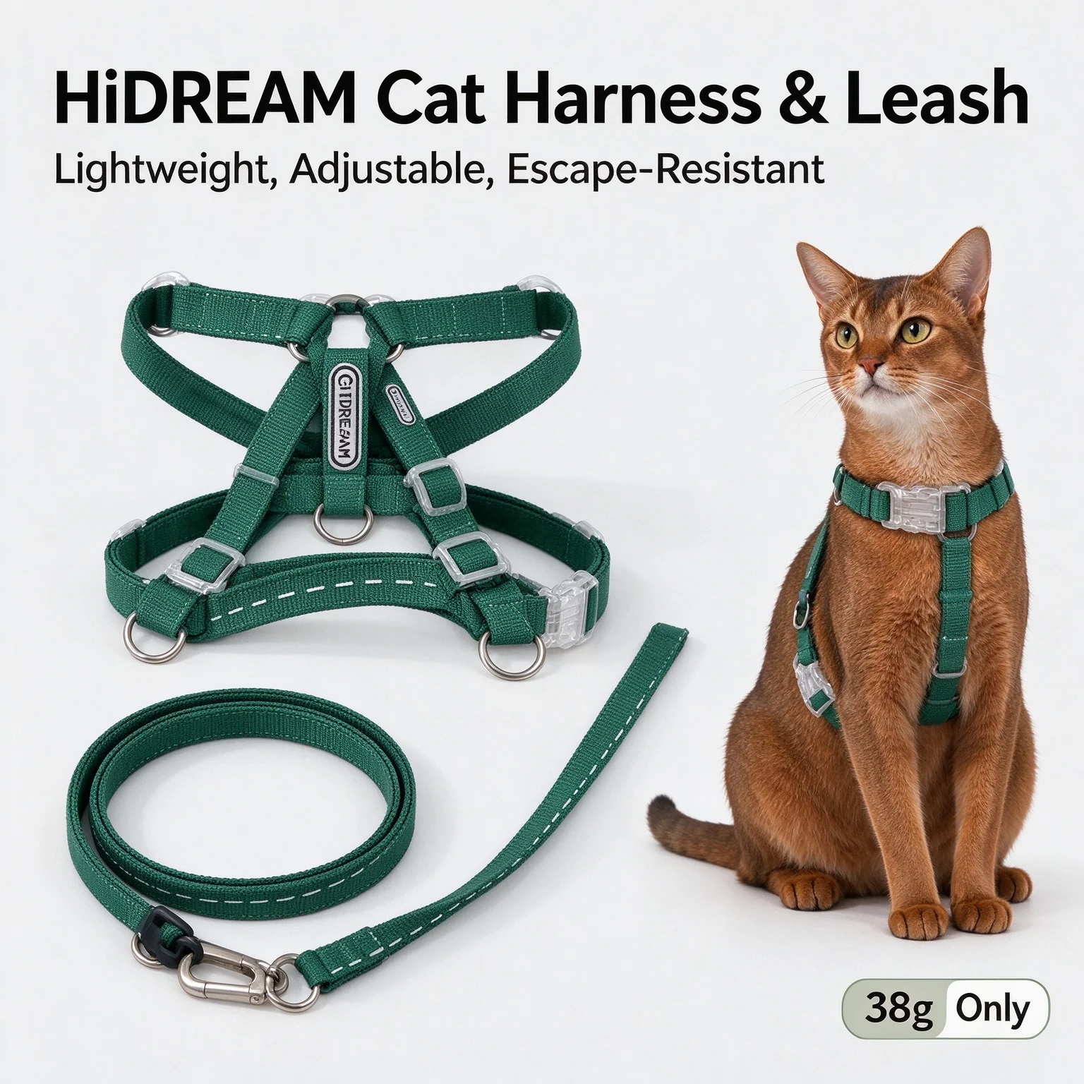 Cat Harness Escape Proof No Pull Reflective H Shape Vest Adjustable Lightweight Walking Leash Set for Small Cats Kitten