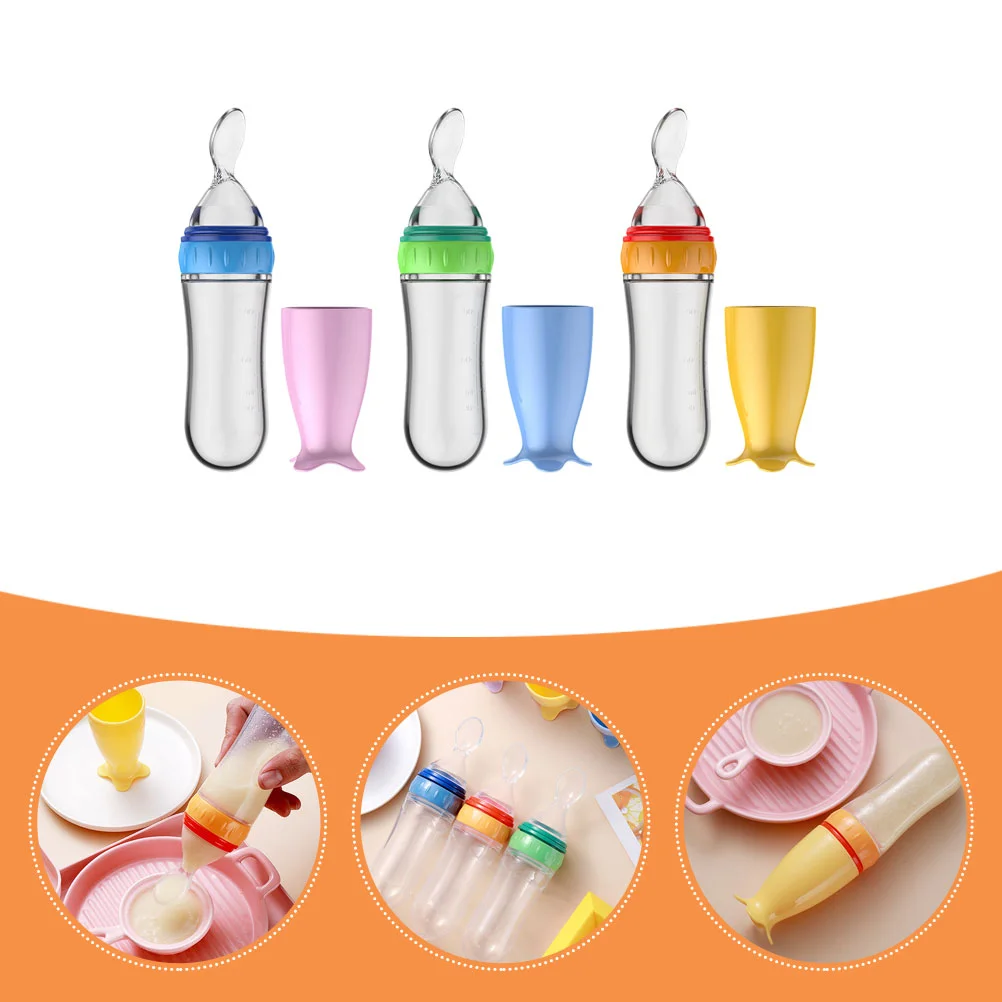 3 Pcs Baby Fruit Feeder Rice Paste Spoon Silicone Food Dispenser Cereal Bottle Feeding Supplement Container Child Toddler