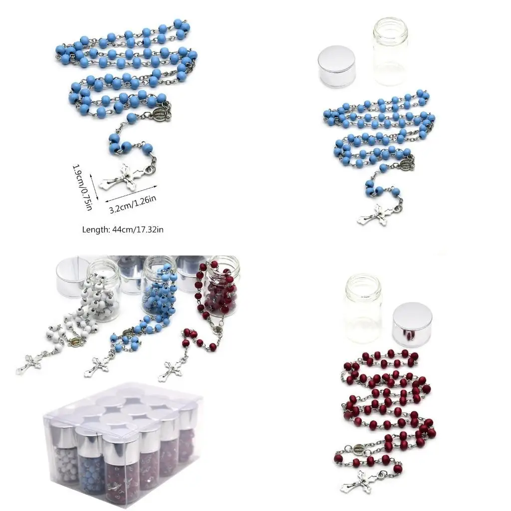 

J78F 12 шт. католические деревянные бусины четки ожерелье крест кулон религиозные украшения подарок на первое причастие для