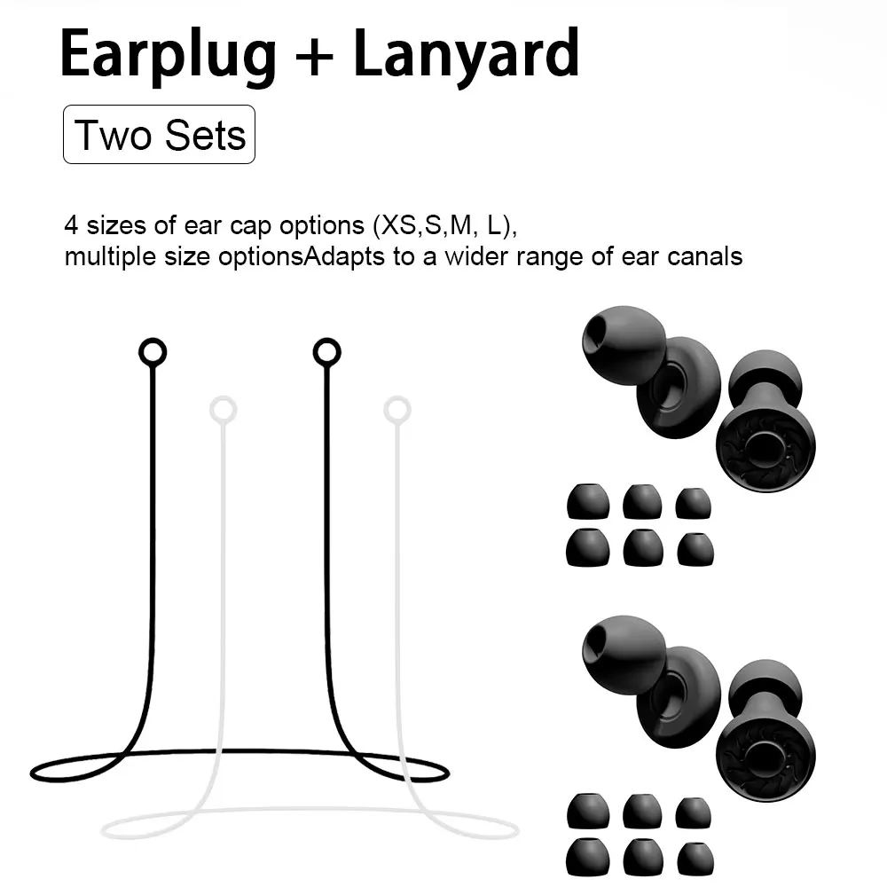2 Pairs Waterproof Reusable Earplugs with Silicone Lanyards - Ear Protection Gear for Noise Reduction for Sleeping, Swimming