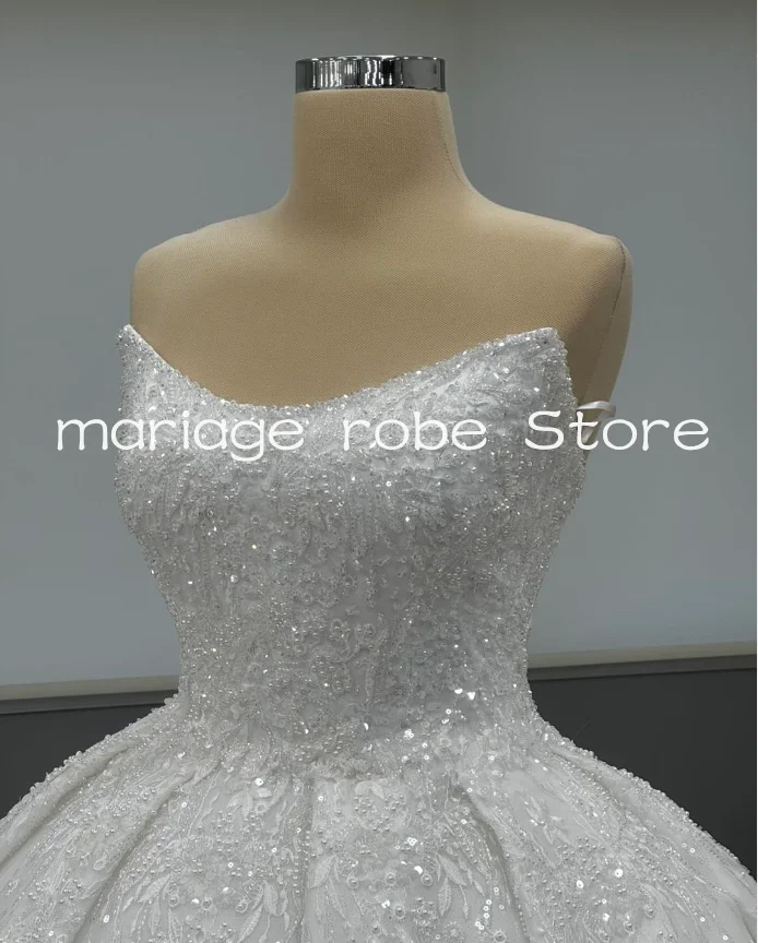 فساتين زفاف الأميرة سباركلي مزينة بريق الدانتيل متابعة مشد بدون حمالات فستان زفاف مخصص gel̇nli̇k الزي #2