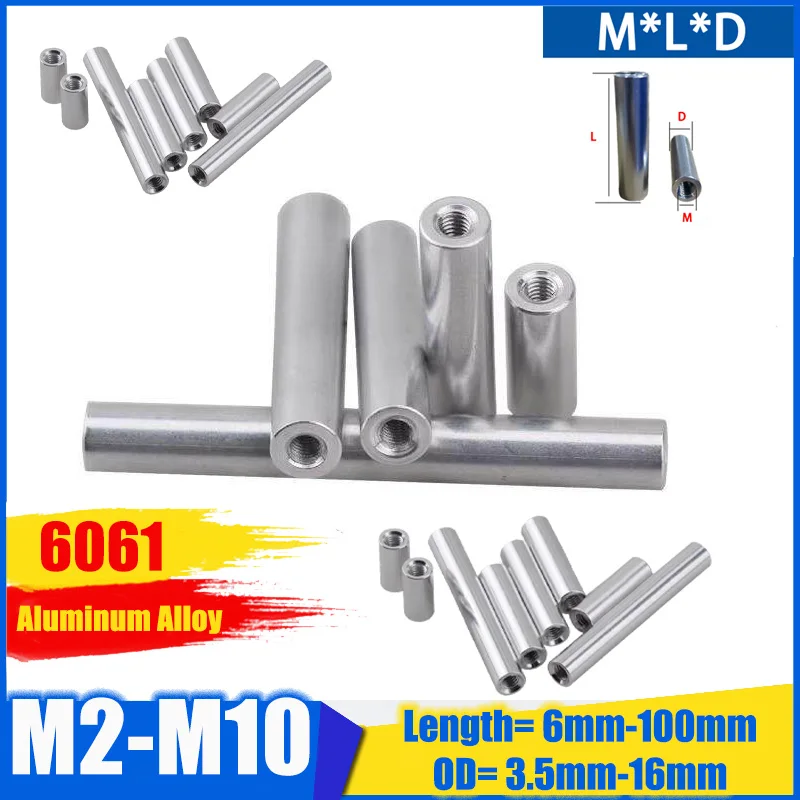 5Pcs M2-M6 M8 M10 Aluminum Alloy Hollow Standoff Pillar Both Ends Female Thread 3.5mm-16mm Outer Diameter Riser Support Fastener