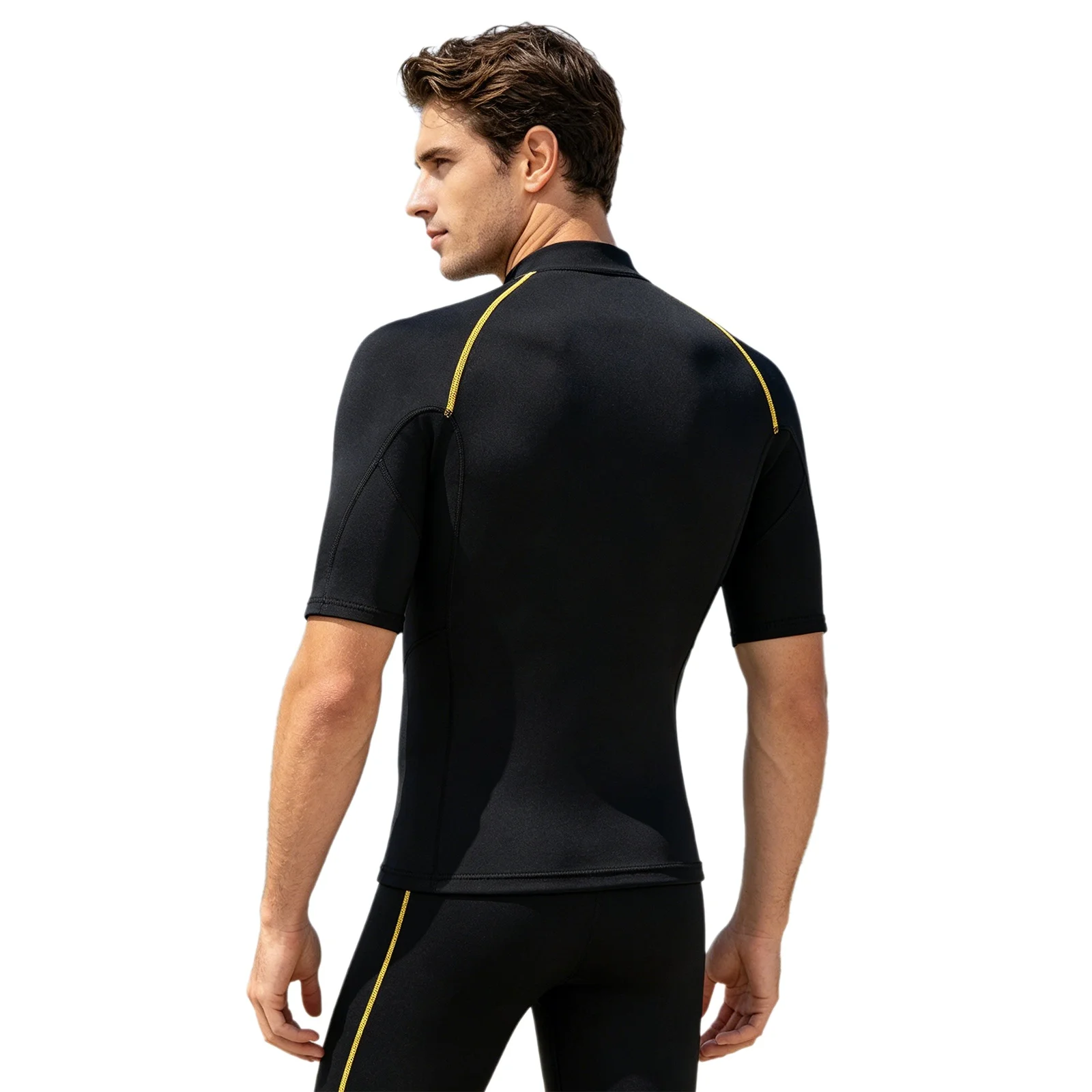 Herren-Rashguard-Badeanzug-Oberteile, kurze Ärmel, Frontreißverschluss, Neoprenanzug-Oberteil, 1,5 mm Neopren, Badeoberteile, Schwimmen, Tauchen, Surfen, Schnorcheln – Detail 4