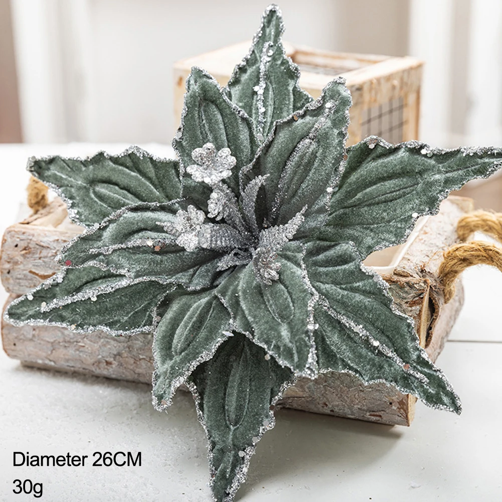 

26CM Christmas Floral Velvet Fabric Simulation Fake Flower Christmas Tree Decoration Branch Arrangement Handmade Flannel