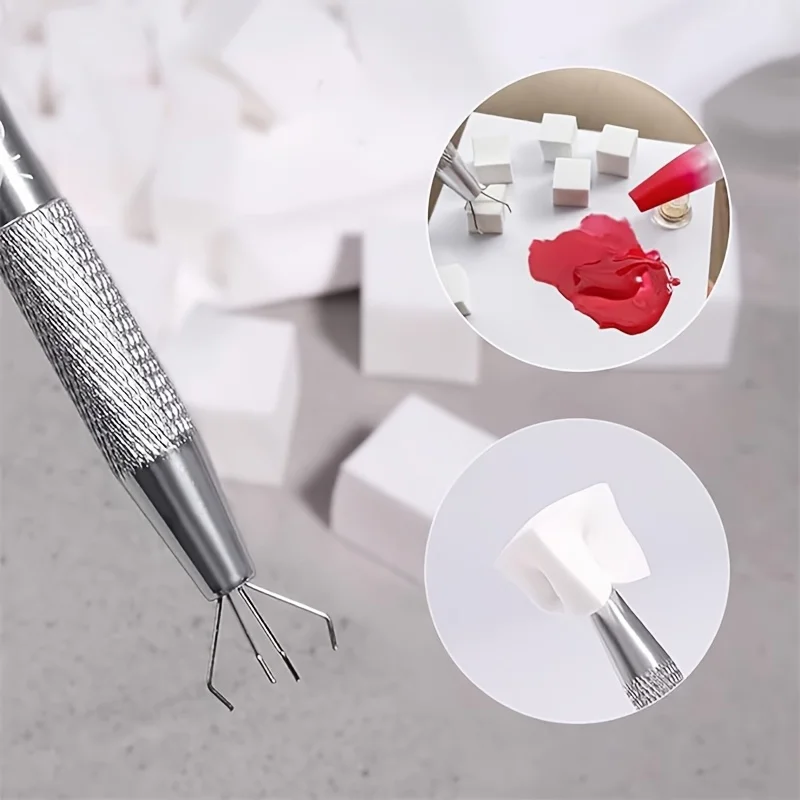 100Pcs/Pack Nail Sponge & Clamps Set, Non‑Shedding Odorless White Nail Tools for Gradient Painting and Cleaning Manicure