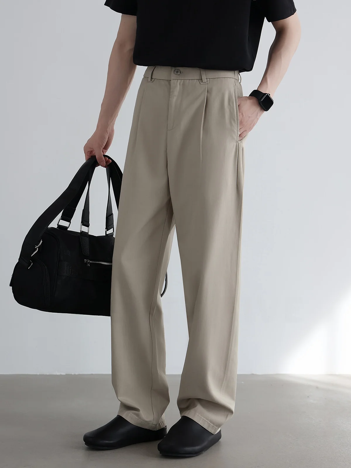 Casual Men's Straight Leg  Cotton Blend Business Pants Draping Anti-Wrinkle Wide Leg Leisure West Pants mid Waist Fit