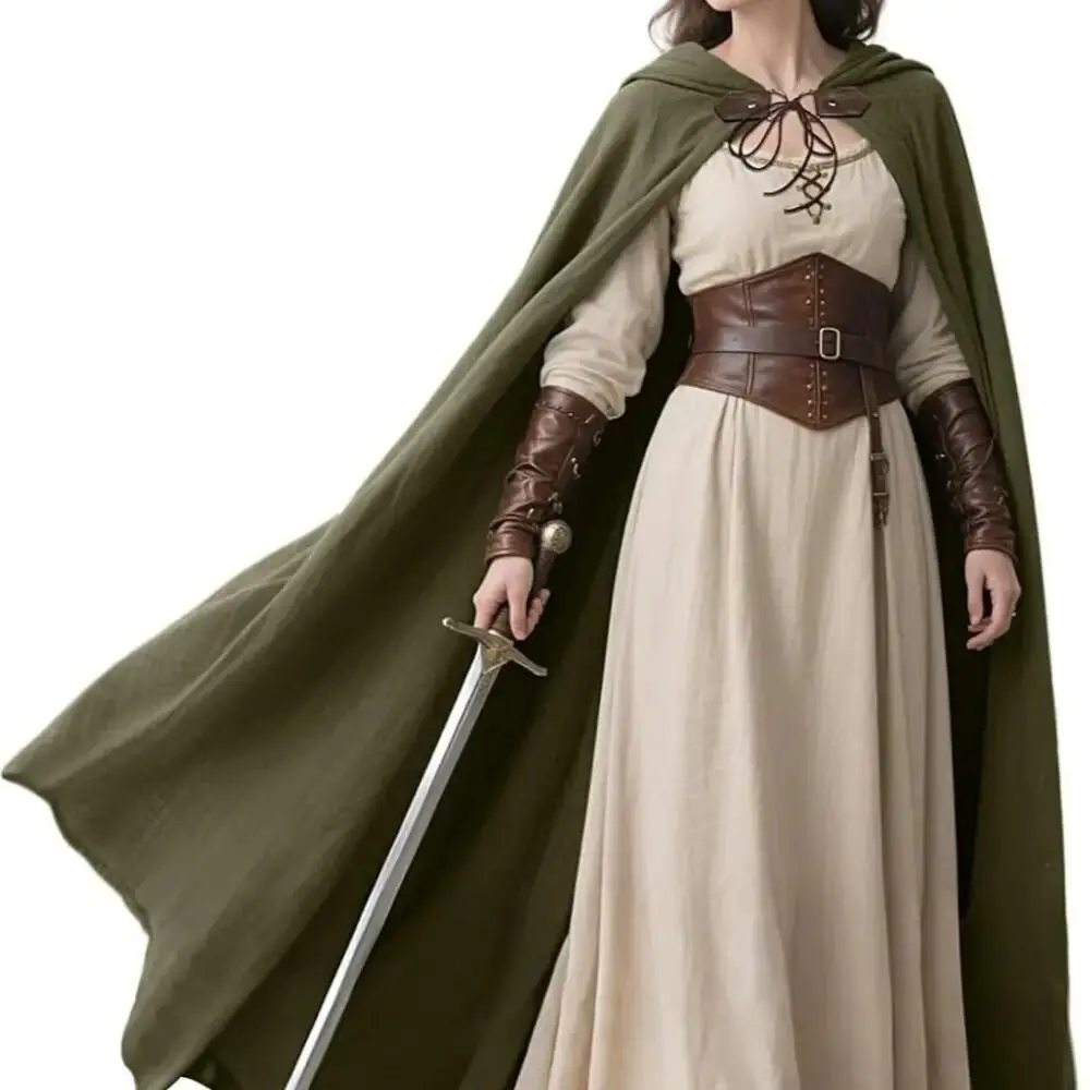 Mittelalterlicher Kapuzenumhang aus Leinen Renaissance-Umhang mit Kapuze - Halloween Hobbit Cosplay Hexe Zauberer