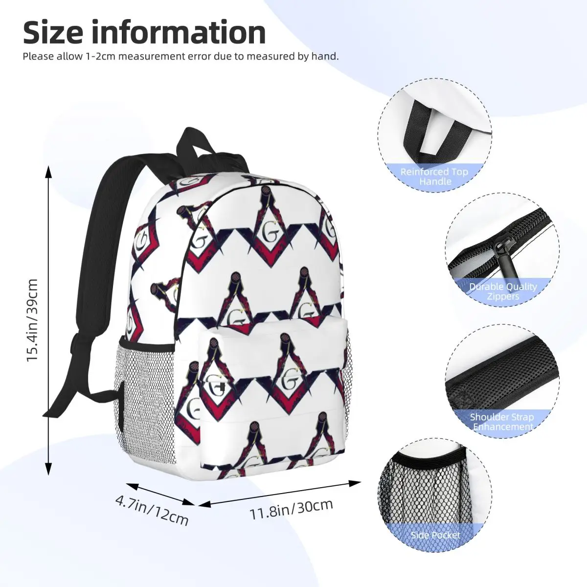 Freemason Compass Masonic Backpack Student Boys Girls BookBag Men Women School Bag Laptop Shoulder Bags