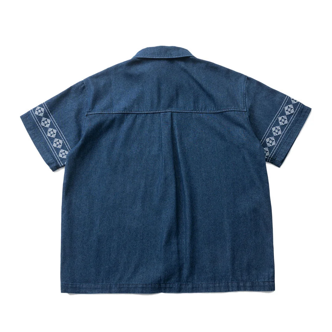Japanese Streetwear Retro Embroidery Denim Shirt Men Women Loose Casual Short Sleeve Work Jeans Shirt Women Oversize Blouses