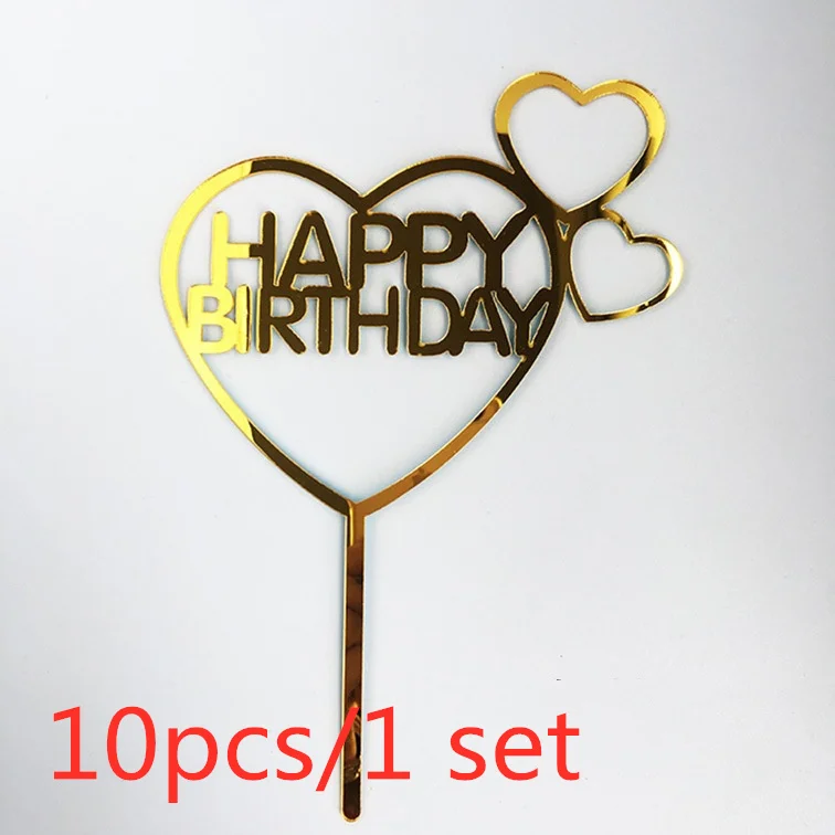 10 Stück Happy Birthday Tortendekoration Gold Acryl Kuchenflagge für Kindergeburtstag Geschenk Tortendekoration Backzubehör – Detail 8
