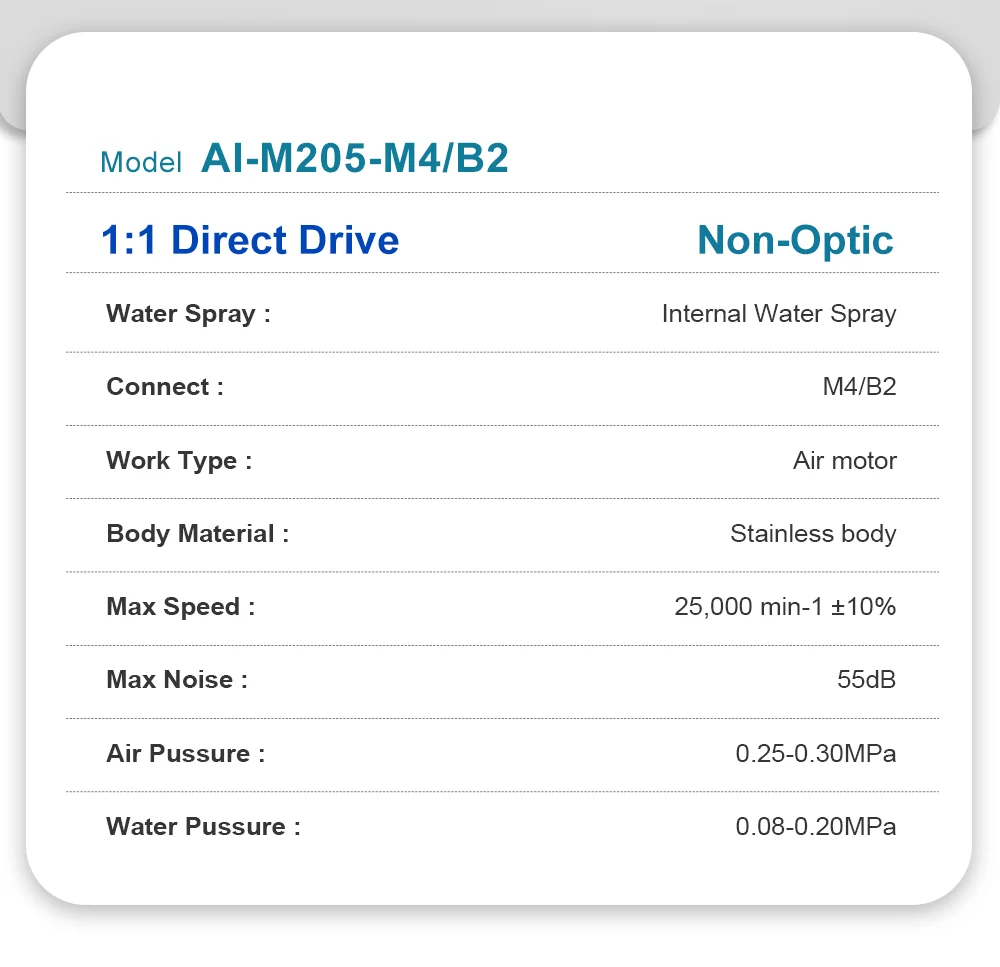 Dental Inner Water Air Motor Slow Speed Handpiece Parts AI-M204/M205 Non-LED Turbine Connector AI-M205LG LED Generator Series