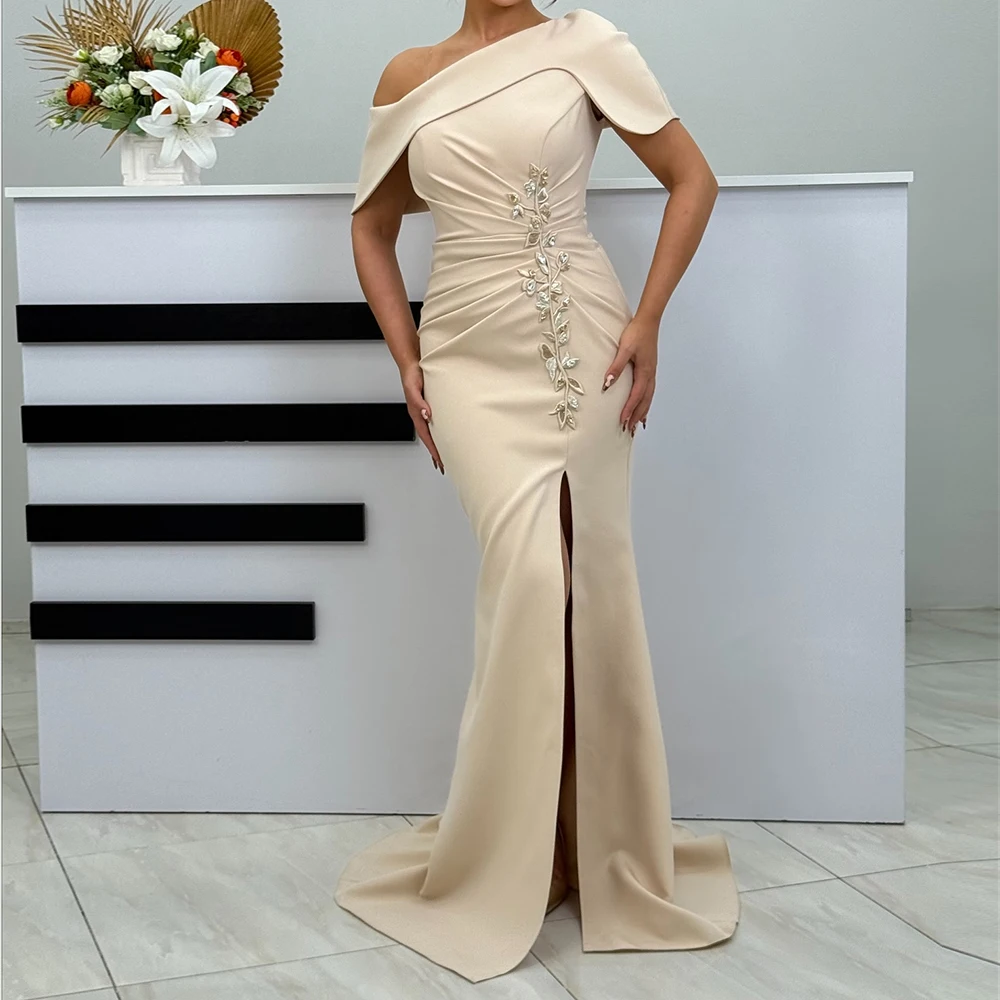 

Вечерние платья русалки по индивидуальному заказу длиной до пола, с открытыми плечами, без рукавов, платье для выпускного вечера, модное драпированное вечернее платье со складками и кристаллами