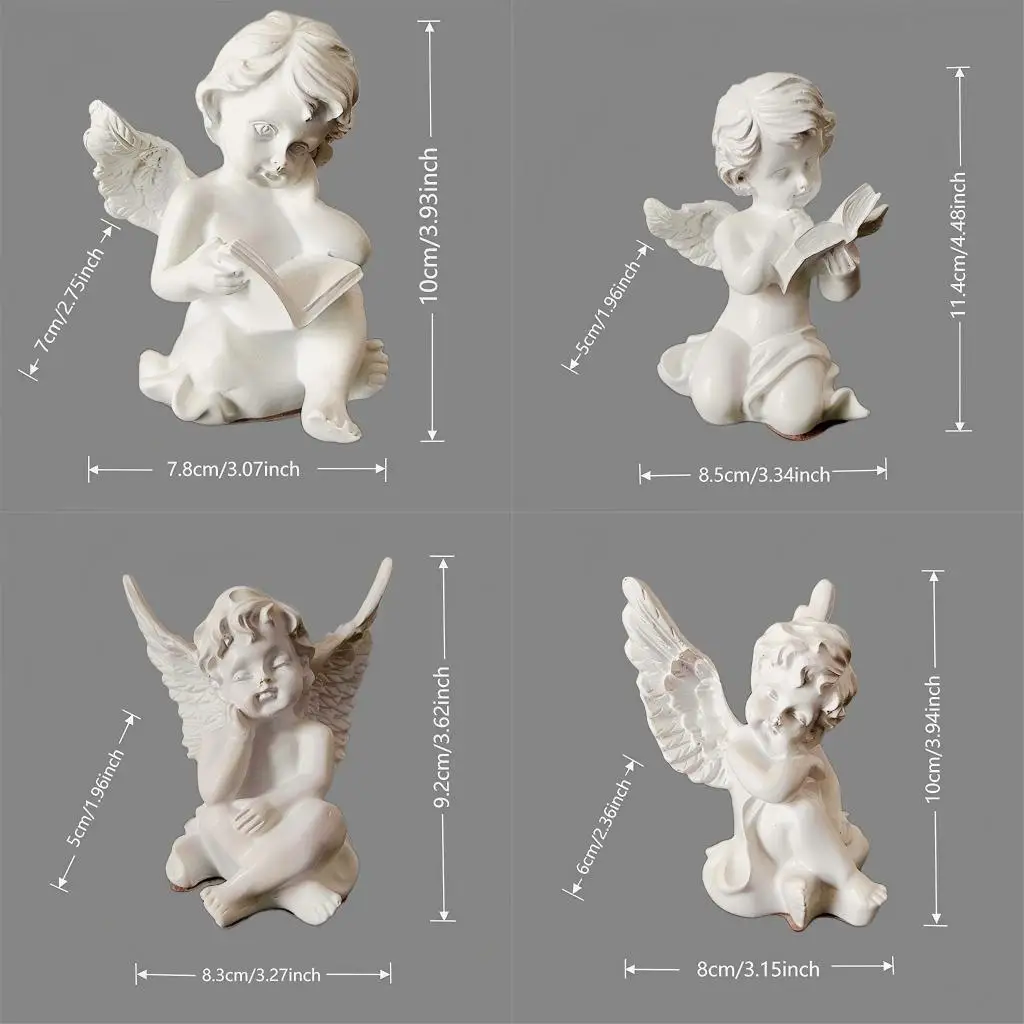 White Angel Resin Statue Vintage Cherub Sculpture Cute Fairy Figurine European Home Decor Room Aesthetic Bookshelf Ornament Craf