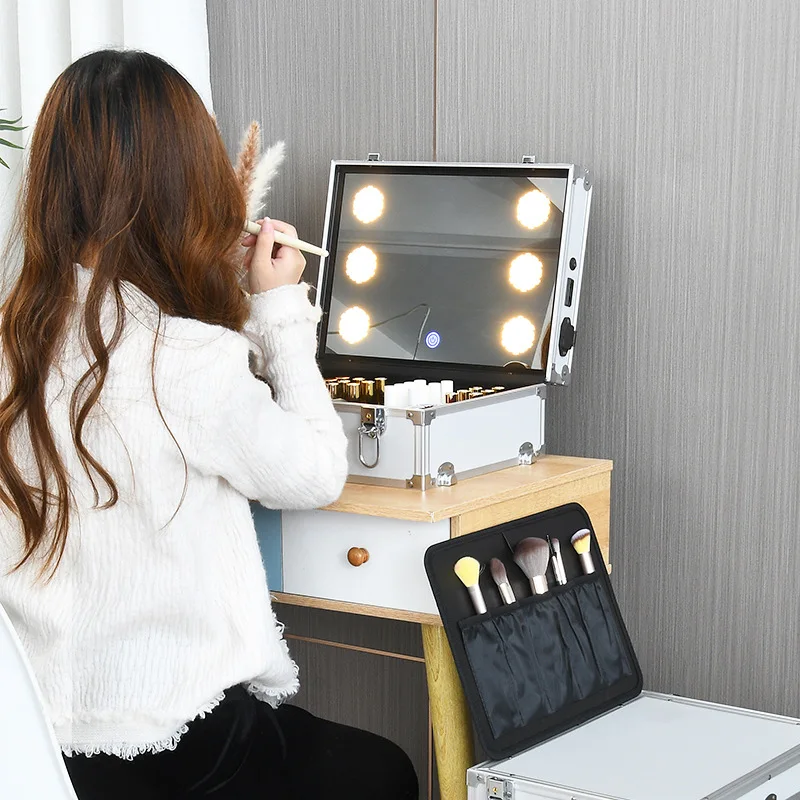 Makeup led with lamp professional follow-up artist 2023 new tie rod multi-layer cosmetic storage box