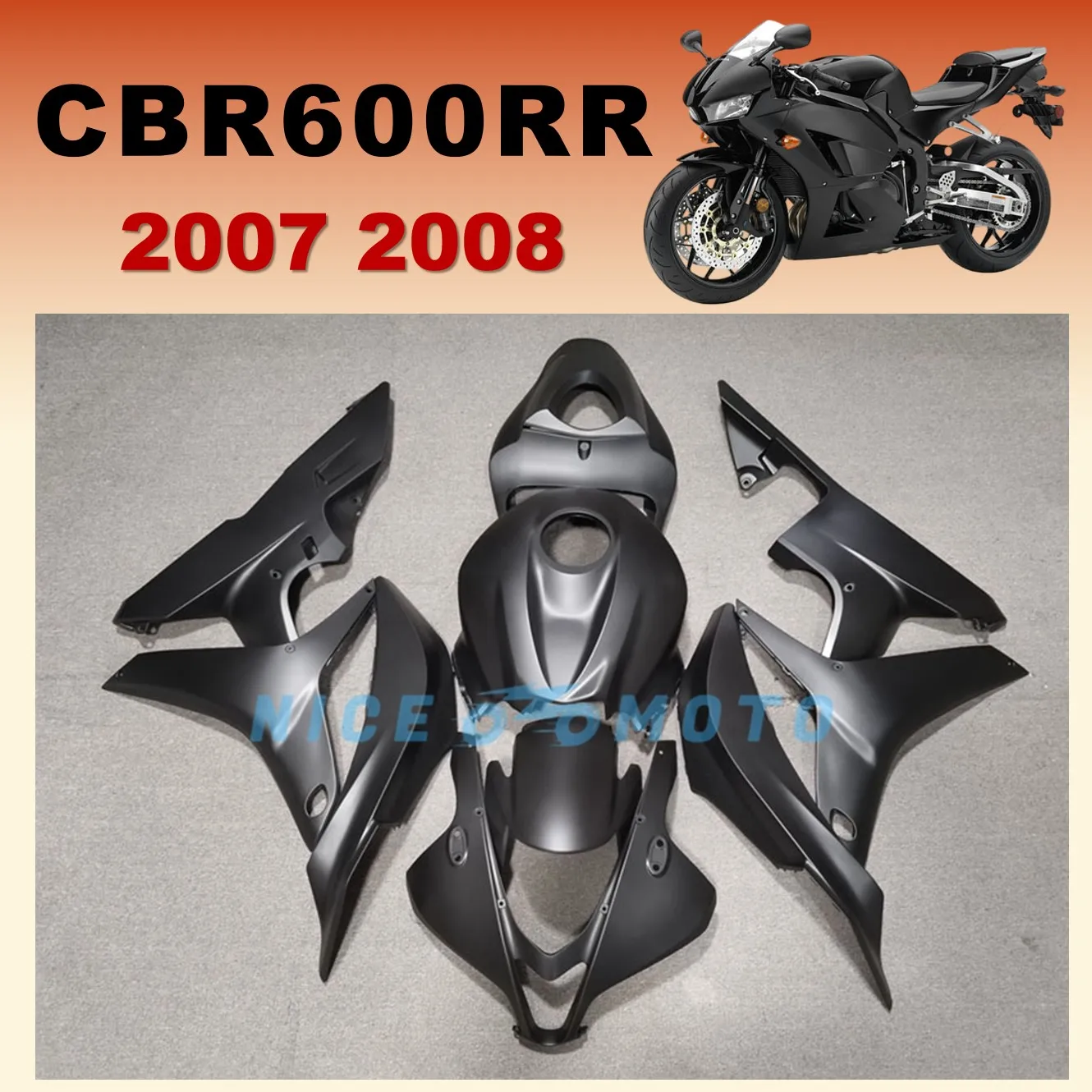 Matte Black Injection Mold Fairing Kit for Honda 07 08 CBR 600RR CBR600RR 2007 2008 ABS Full Motorcycle Replace Bodywork