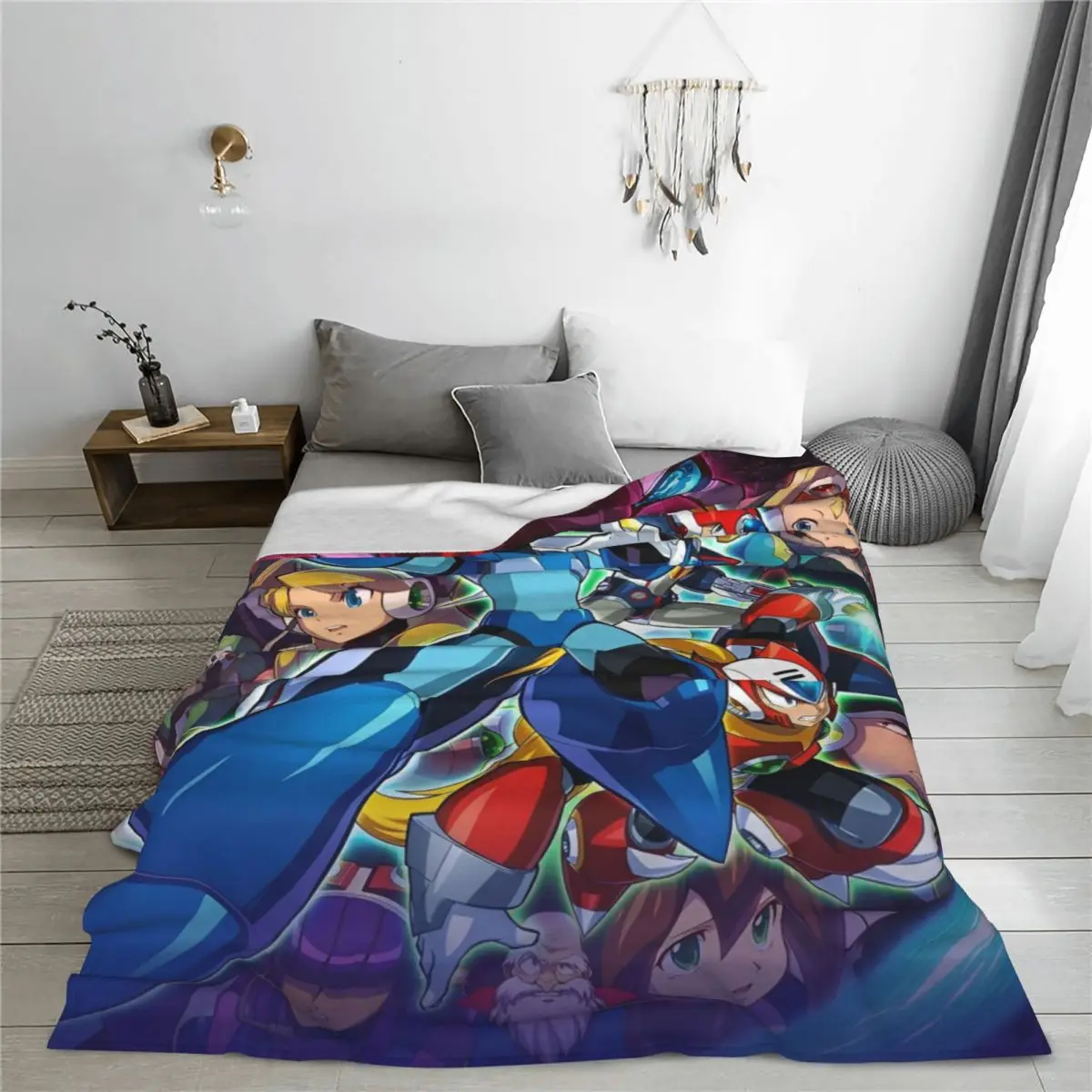 Mega Man Cartoon Rockman Game Plush Blankets Robot Masters Awesome Throw Blanket for Home Quilt Warm