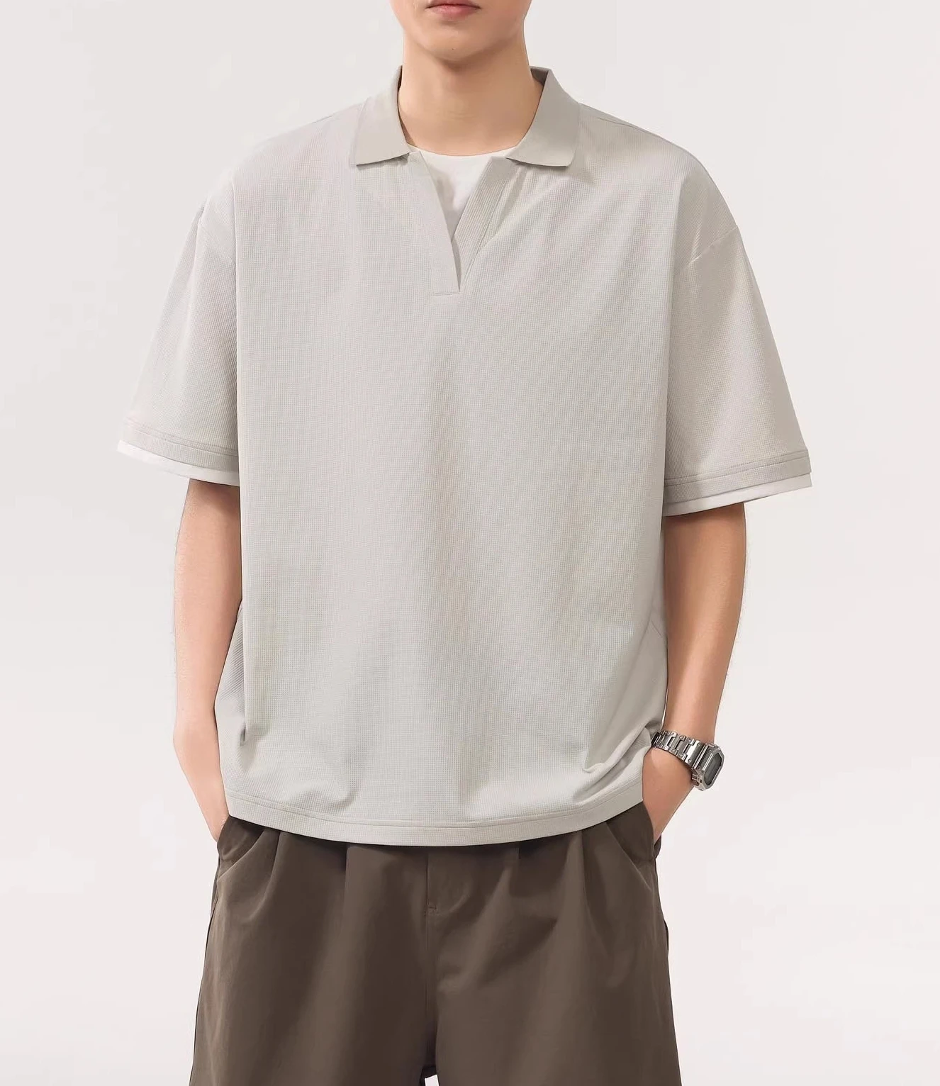 Men's Polo Shirt Fake Two Loose Lapel T-Shirt Summer Casual Cool Short Sleeve