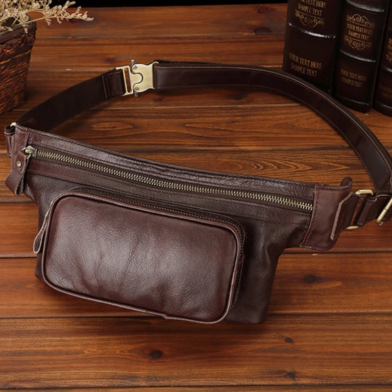 

Luxury Design Men's Fanny Waist Bag Real Leather Male Sling Shoulder Crossbody Bags Outdoor Sport Bagpack marsupio uomo 허리가방