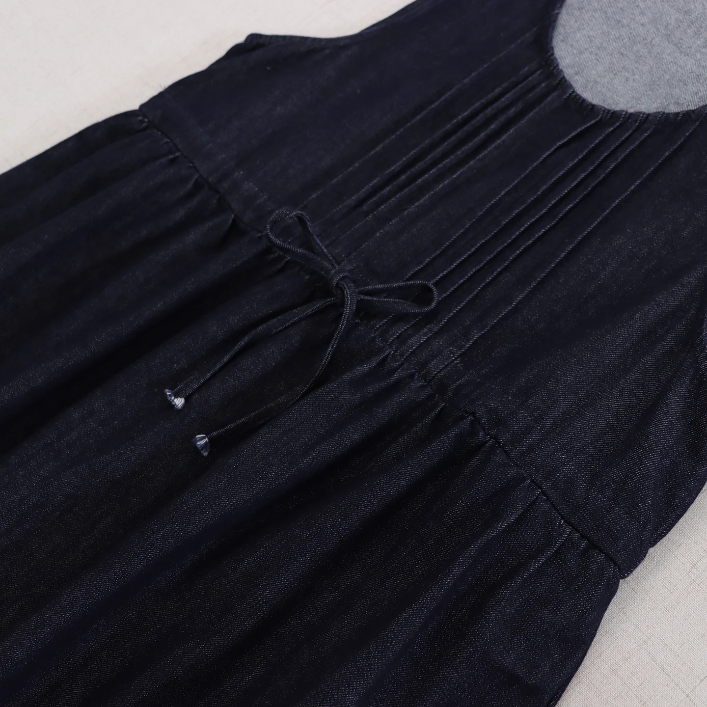 Abito in denim senza maniche con canotta vintage giapponese Mori Girl Donna Autunno O-Collo con coulisse in vita Abito casual con camicette midi allentate