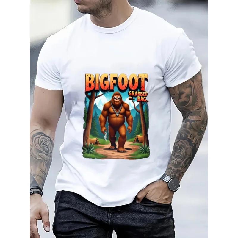 تي شيرت رجالي أسود Bigfoot Grabbed My Bag مطبوع بنمط ونص قطن عالي الجودة 180 جرام #2