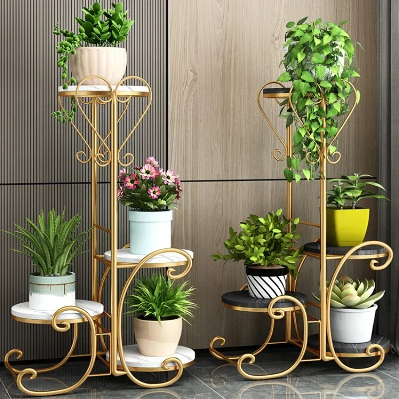 European Light Luxury Flower Shelves: Space-Efficient Furniture, Widened Marble Countertop, Living Room Storage Rack