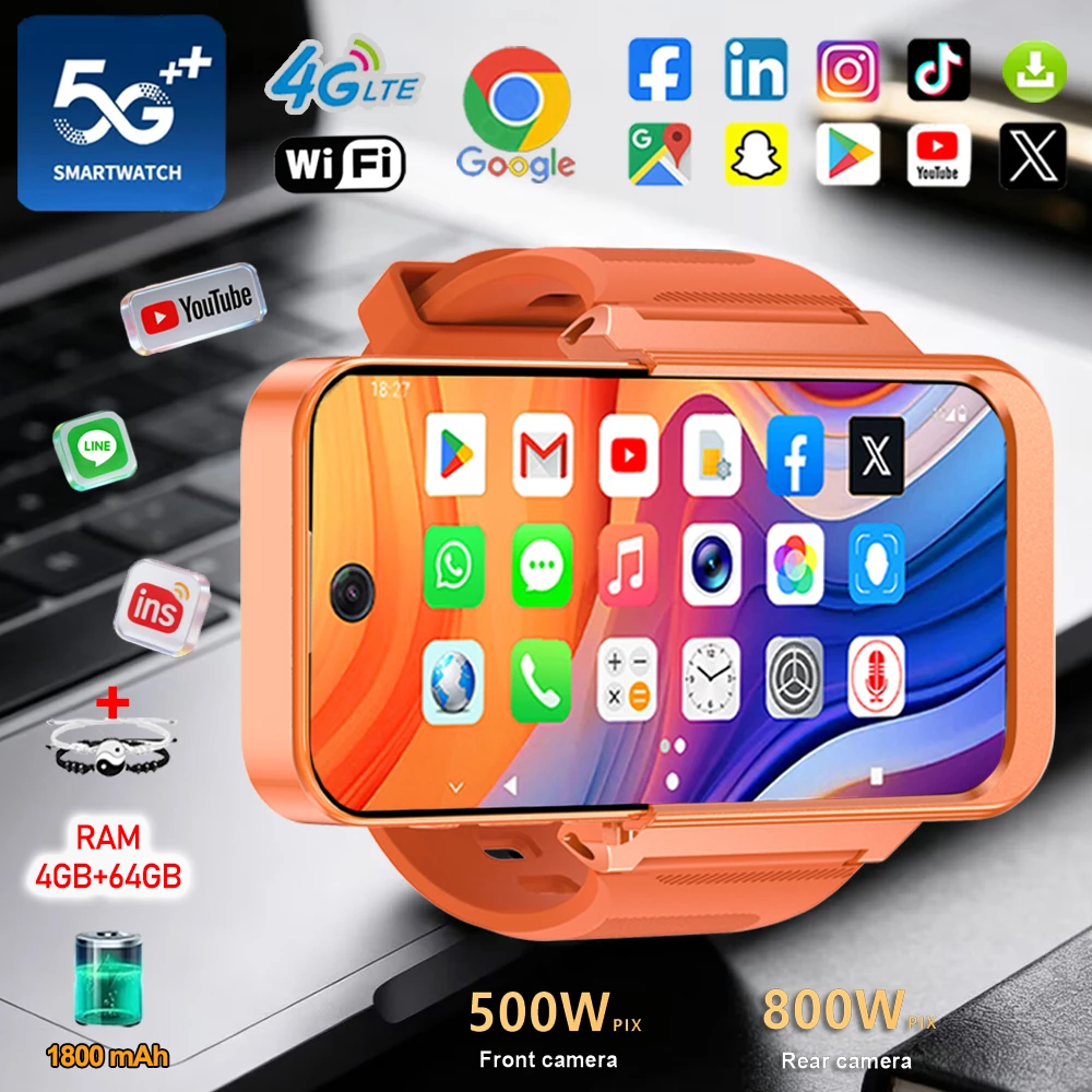 Reloj inteligente 5G/4G/3G con mini teléfono, pantalla táctil HD de 3.97 pulgadas, GPS integrado, WiFi, SIM global, doble modo de espera, batería de 1800 mAh, Android 12