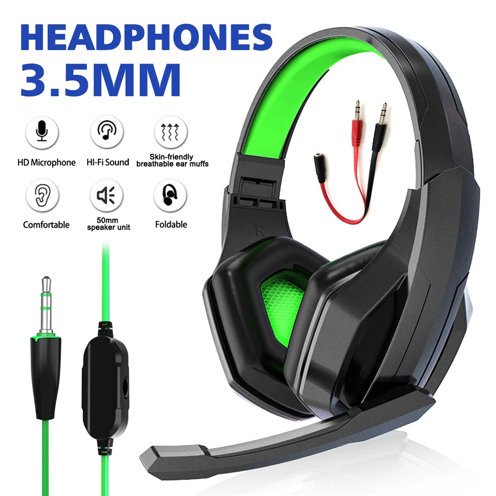 3.5mm Wired Gaming Headphones Game Big Headsets Noise Cancelling Earphones With Microphone Volume Control For PS4 PS5 Laptop PC