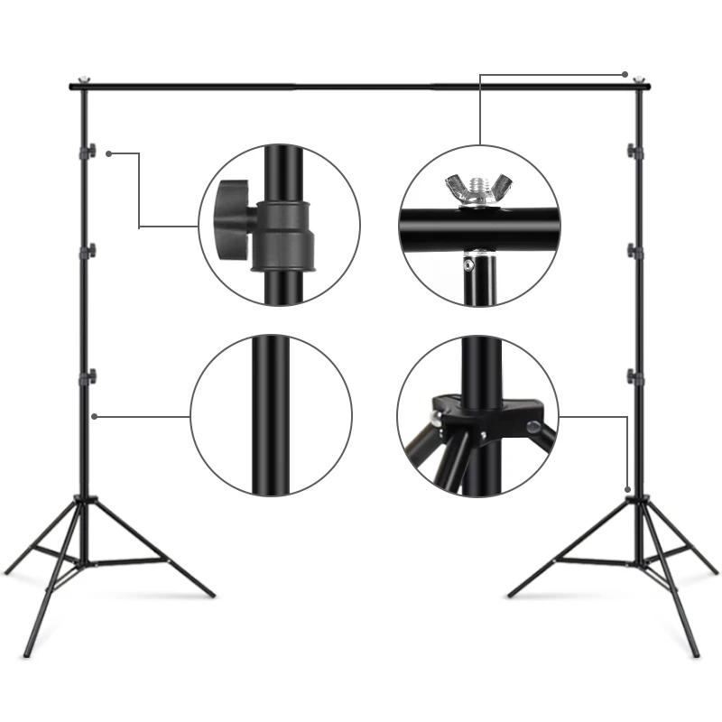 Backdrop Support Stand Kit, 10x7ft Photography Studio Background Stand With 2 Crossbars, 4 Clamps, 2 Sandbags, For Decoration